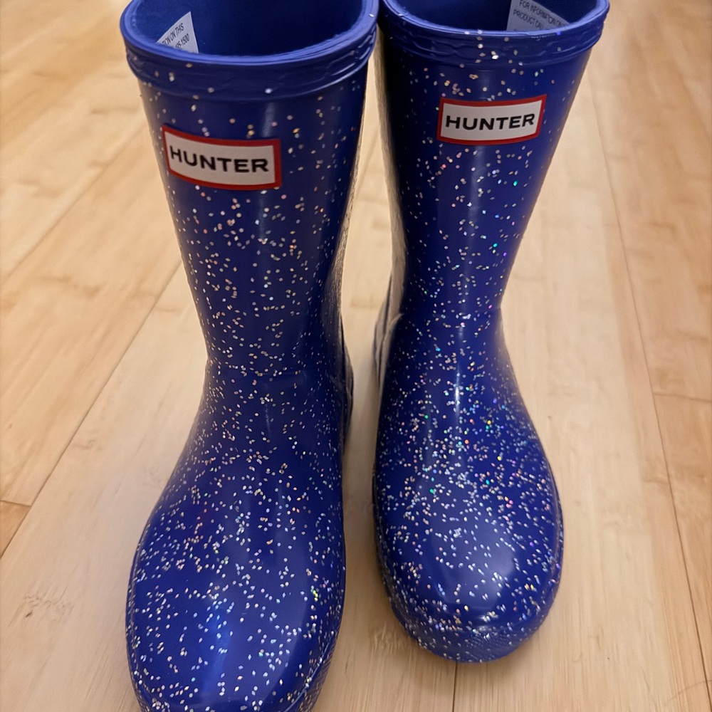 New Hunter Kids Sparkly Blue Rain Boots